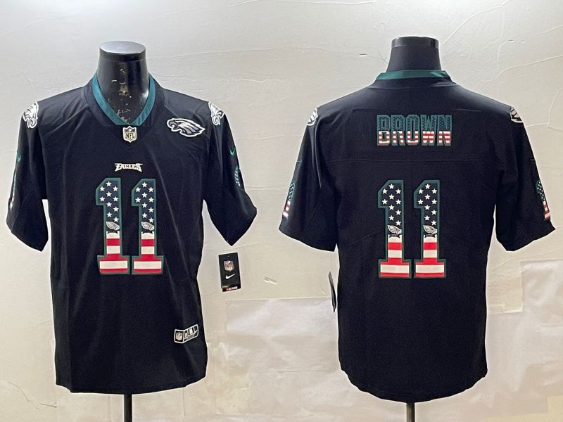 Men Philadelphia Eagles #11 Brown Black National Flag 2025 Nike Vapor Limited NFL Jersey style 9